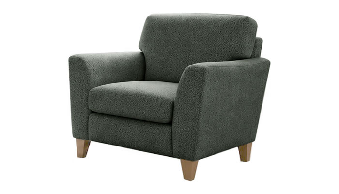 Signature Collection Large Armchair in Cosmo Olive Fabric with Oak Wood Legs